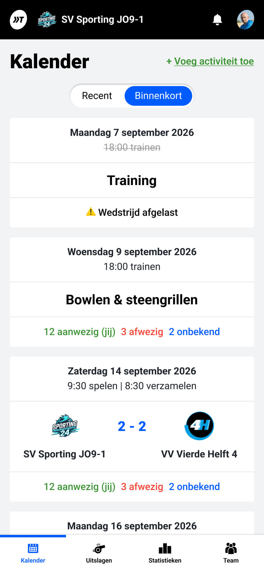 Afgelaste training in teamkalender
