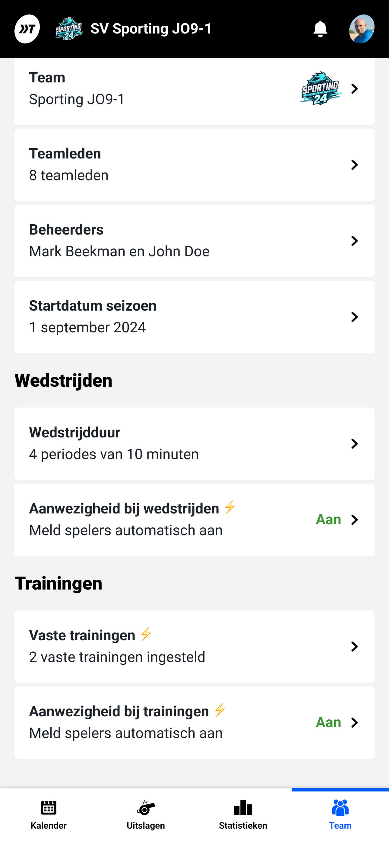 Spelers automatisch aanmelden voor wedstrijden en/of trainingen in de teaminstellingen